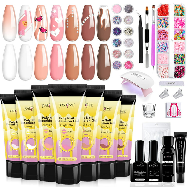 Foran dig Tegne forsikring Forstærker JOSLOVE Poly Extension Gel Nail Kit 7 Colors Clear Poly Nail Gel Pink Brown  Poly Nail Colors Set with Mini Nail Lamp Slip Solution and Other Basic Nail  Art Tools All in