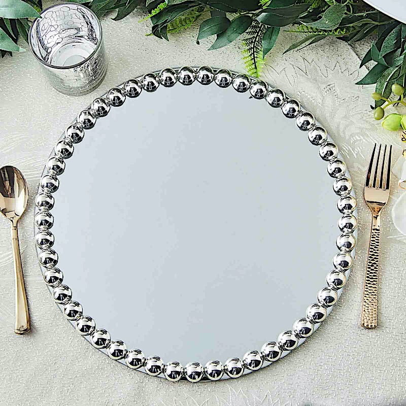 BalsaCircle 2 Silver 13Inch Round Mirror Glass Charger Plates with