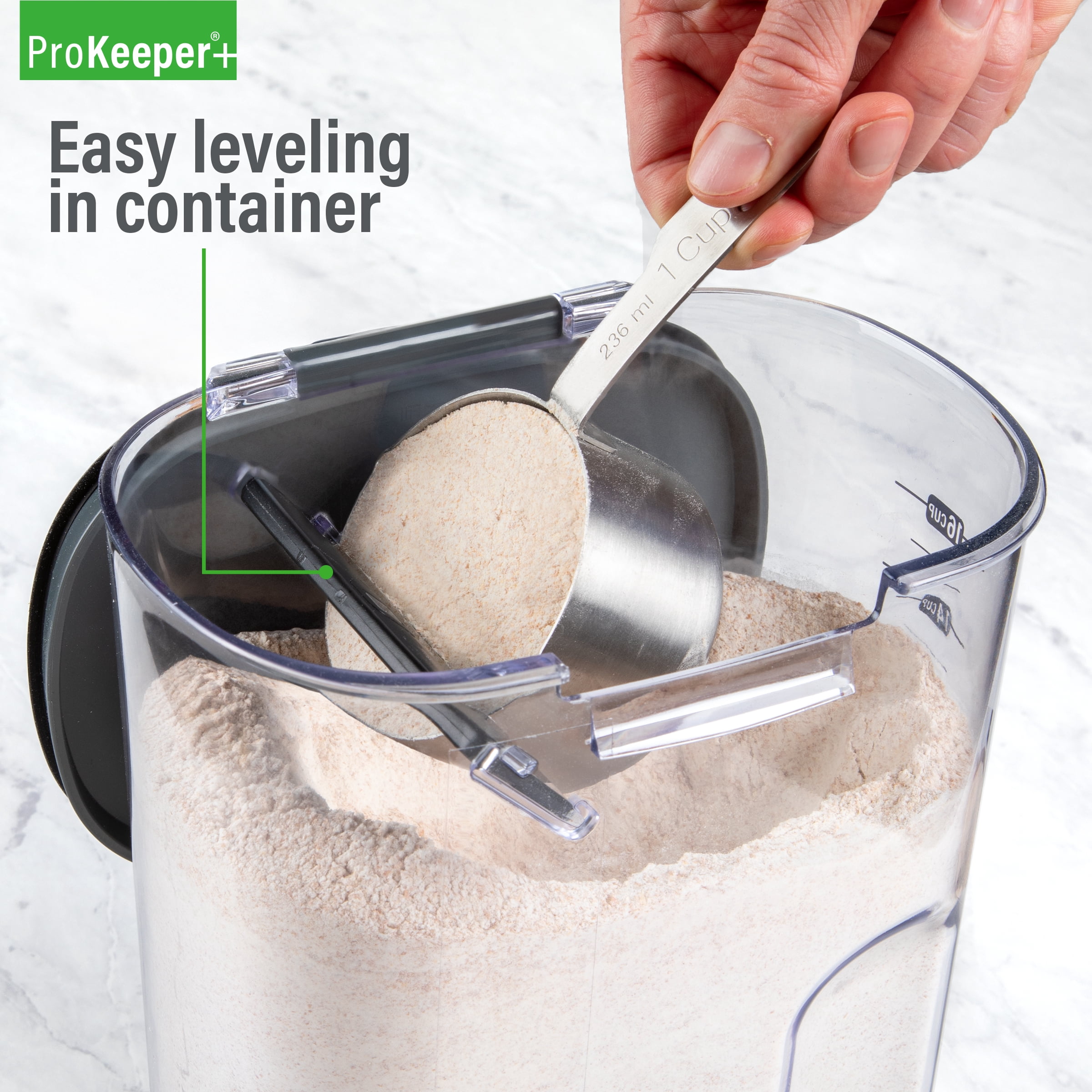 Flour ProKeeper+ Airtight Flour Storage Container with Magnetic Leveler and Stainless-Steel Latch, 5 lb Capacity, Ideal Use for Pantry Organization and Food Storage
