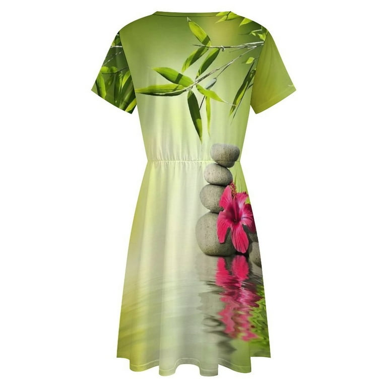 Stones Red Hibiscus And Bamboo on The Water Dress Fashion Beach Short Sleeve Dresses Female Party Printed Sundress - Walmart.com Stones Red Hibiscus And Bamboo on The Water Dress Fashion Beach Short Sleeve Dresses Female Party Printed Sundress - Walmart.com