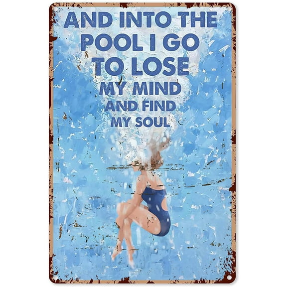 Funny Pool Signs for Outside I Know I Swim Like A Girl Try to Keep Up Swimming Tin Sign Decoration Vintage Chic Metal Poster Wall Decor Art Gift for Party Bathroom Outdoor 12x8 inch
