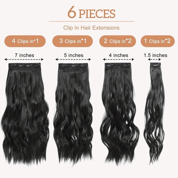 WEIF-Clip in Hair Extensions for Women,Natural Black Extensions, 20 Inch 6PCS Hairpieces Long Wavy Soft Thick Hair Extensions clip ins
