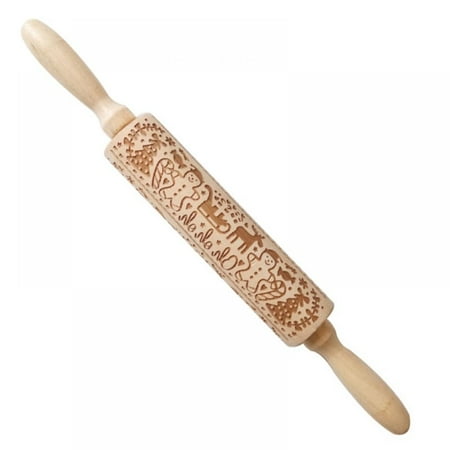 

GOODLY Christmas Rolling Pin Engraved Rolling Pin Wooden Embossing Embossed Elk Print