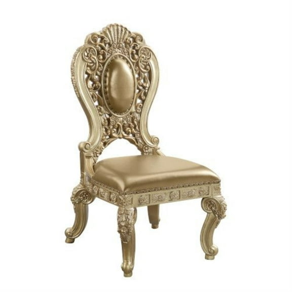 DN00458 Side Chair (Set-2), PU & Gold Finish - Seville ( 2Pc/1Ctn )