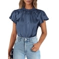 thumbnail image 1 of Blusa Mujer PRETTYGARDEN Manga Corta con Volantes Satinada Gris Azul M, 1 of 6