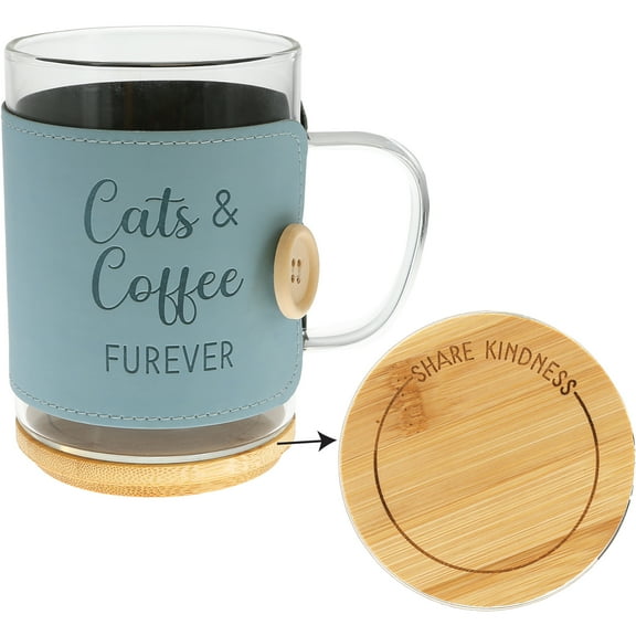 Pavilion Gift Company - Cats - 16 oz Wrapped Glass Mug with Coaster Lid
