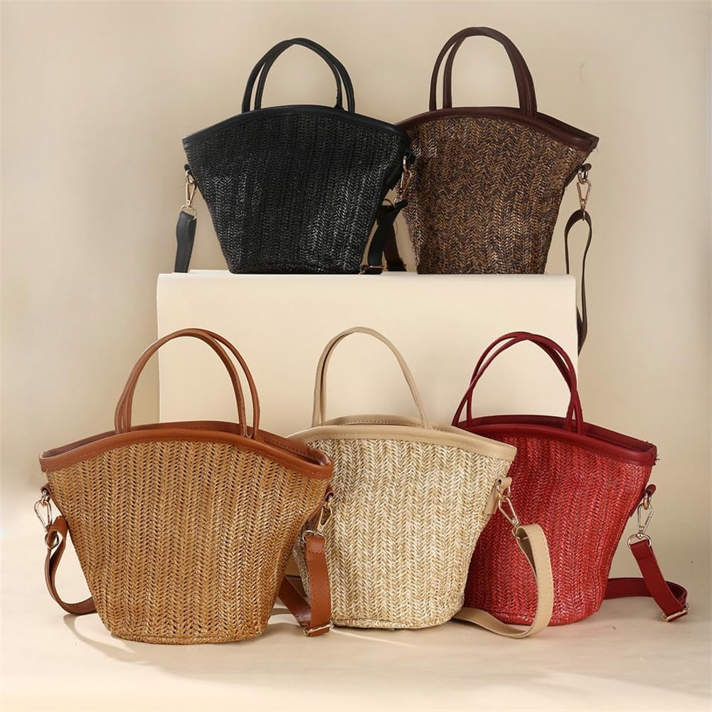 Municipal Straw Beach Bags for Women Woven Crossbody Bags Handmade Tote Bag Raffia Bag Straw Purse Sling Bag Handbag Summer Vacation