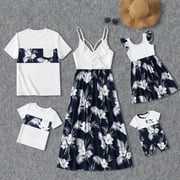 PatPat Family Matching V Neck Floral Dresses and Short-sleeve T-shirts Sets,Sizes Baby/Boy/Girl/Adult,One Piece