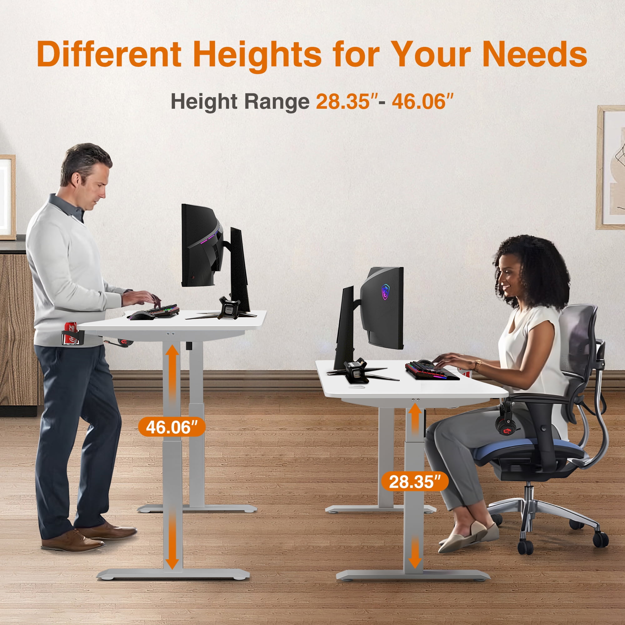 LSAMA Standing Desk, Whole Piece Desktop, with Electric Standing Desk For Adults and Teen, 48 x 24 inches, White