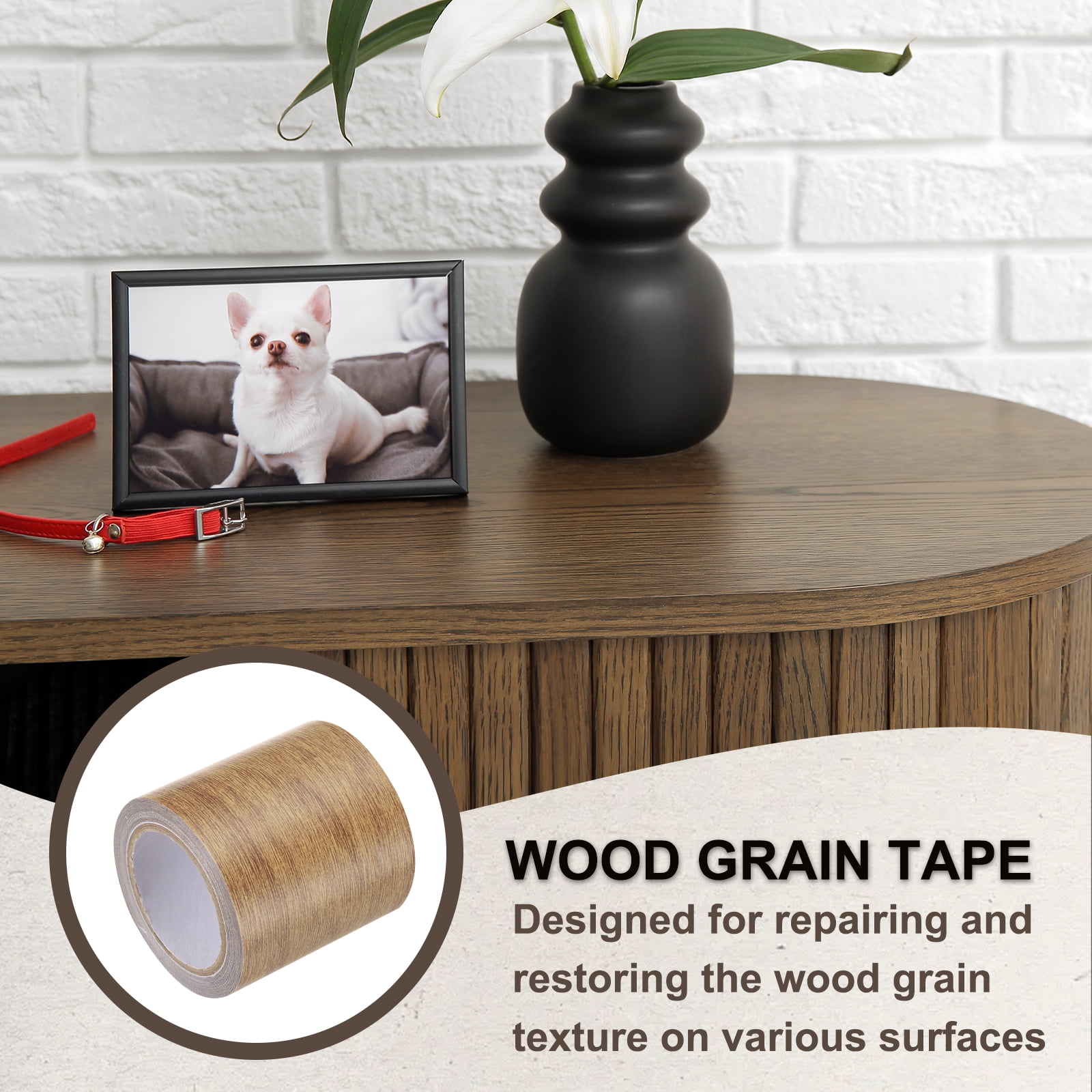 Uxcell Wood Grain Tape, Self-Adhesive Wood Texture Repair Tape for Furniture Brown Oak 2.2" x 15 Ft