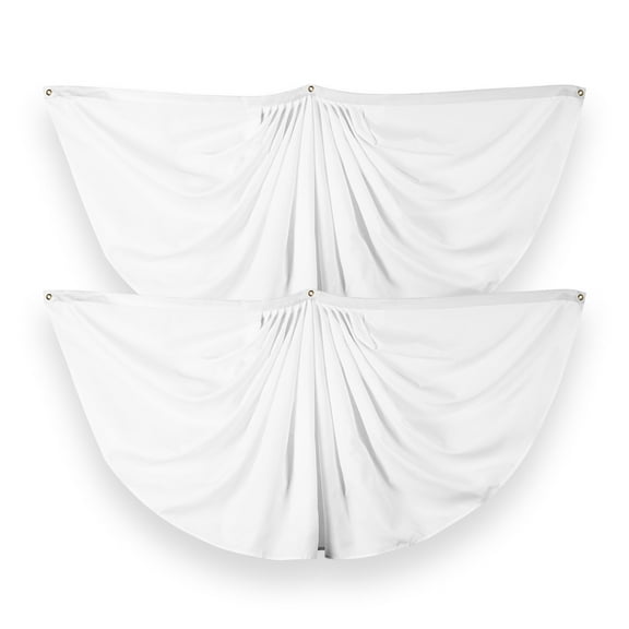 G128 2 Pack: Solid White Color Pleated Fan Flag | 3x6 Ft | Printed 150D Polyester | Color Fan Flag Decoration, Indoor/Outdoor, Vibrant Colors, Brass Grommets