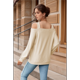 thumbnail image 2 of Blusa de Verano con Escote Cuadrado y Hombros Descubiertos para Mujer, Color Albaricoque L, 2 of 8