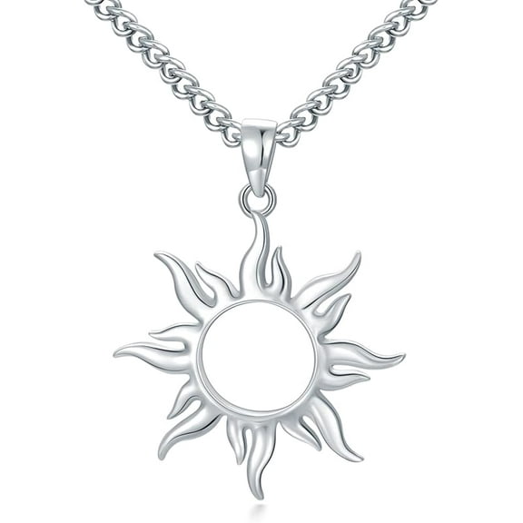 DVEATR Sun Necklace Sterling Silver Sun Pendant with 22” 2” Stainless Steel Chain Gift for Women Men