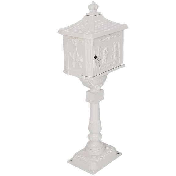 Large Cast Aluminum Mailbox with Lock, Tall 45.5-Inch White Postal Box for Garden or Home Decoration