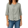 thumbnail image 6 of Qulqfy Cotton Linen Women's Blouses 3/4 Length Sleeve Floral Print Casual Crew Neck Button Down Spring Green Summer Tops for Women 2026 L, 6 of 7