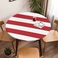 thumbnail image 5 of Bold Stripe Elastic Fitted Round Table Cover Red White Waterproof Outdoor Tablecloth for Holiday Party, Picnic, Patio & Dining Fits Tables Up to 45"-54", 5 of 8