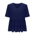 thumbnail image 6 of ChaoHeng Summer Tops for Women Crinkle V-Neck T-Shirt Women's Casual Pleated Top Solid Color Summer 2025 New,Blue XXL, 6 of 9