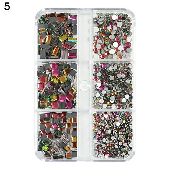 UDIYO 1 Box 6 Grids Nail Rhinestones Flat Bottom Nail Art Accessories 3D Nail Manicure Decorations for Nail Salon