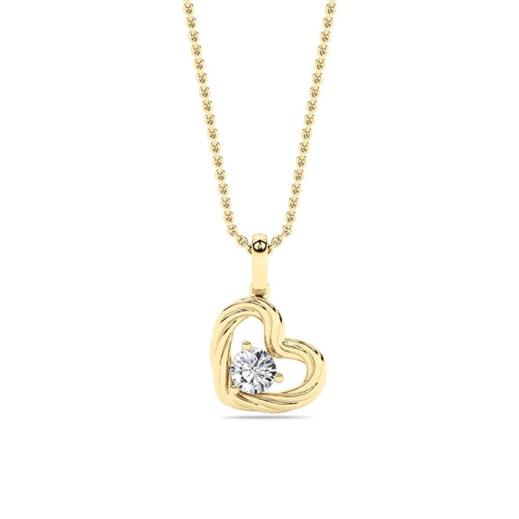 Fireborn - 0.33Cttw Round Shaped Heart Pendant Necklace in 14K Gold over Sterling Silver (F/VS)