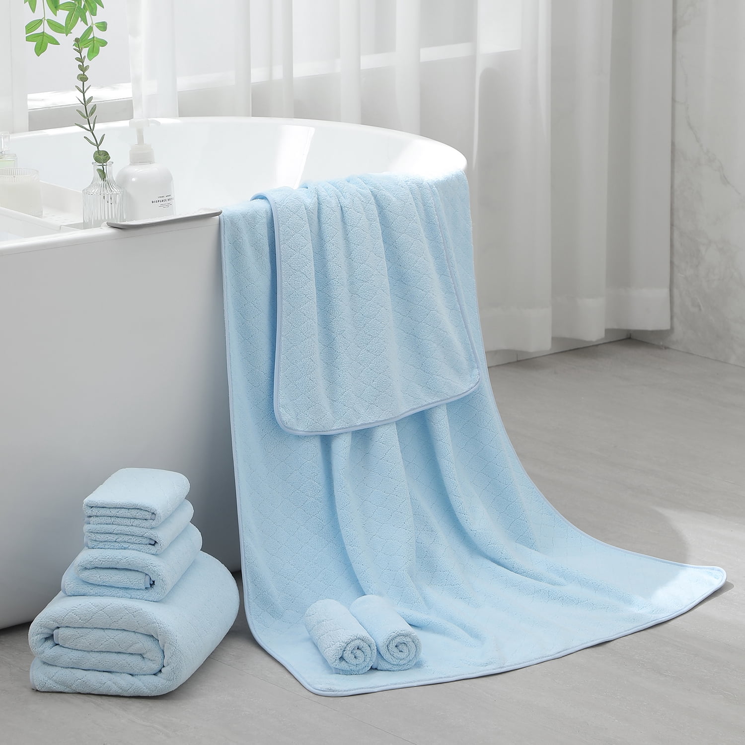 Green Essen 4 Pack Bath Towels Extra Large 35"x 70"Highly Absorbent Quick Dry Large Bath Towels Oversized Microfiber Bath Sheets Soft Bulk Towels for Bathroom Kitchen Spa Hotel Gym Pet(Blue)