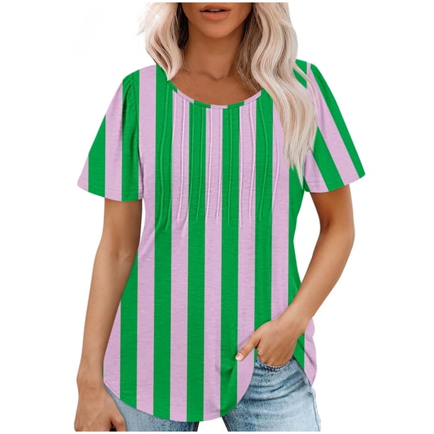 Tops Cortos para las Mujeres Cuello Redondo Suelto Impreso de Manga Corta, Tops Sueltos para las Mujeres