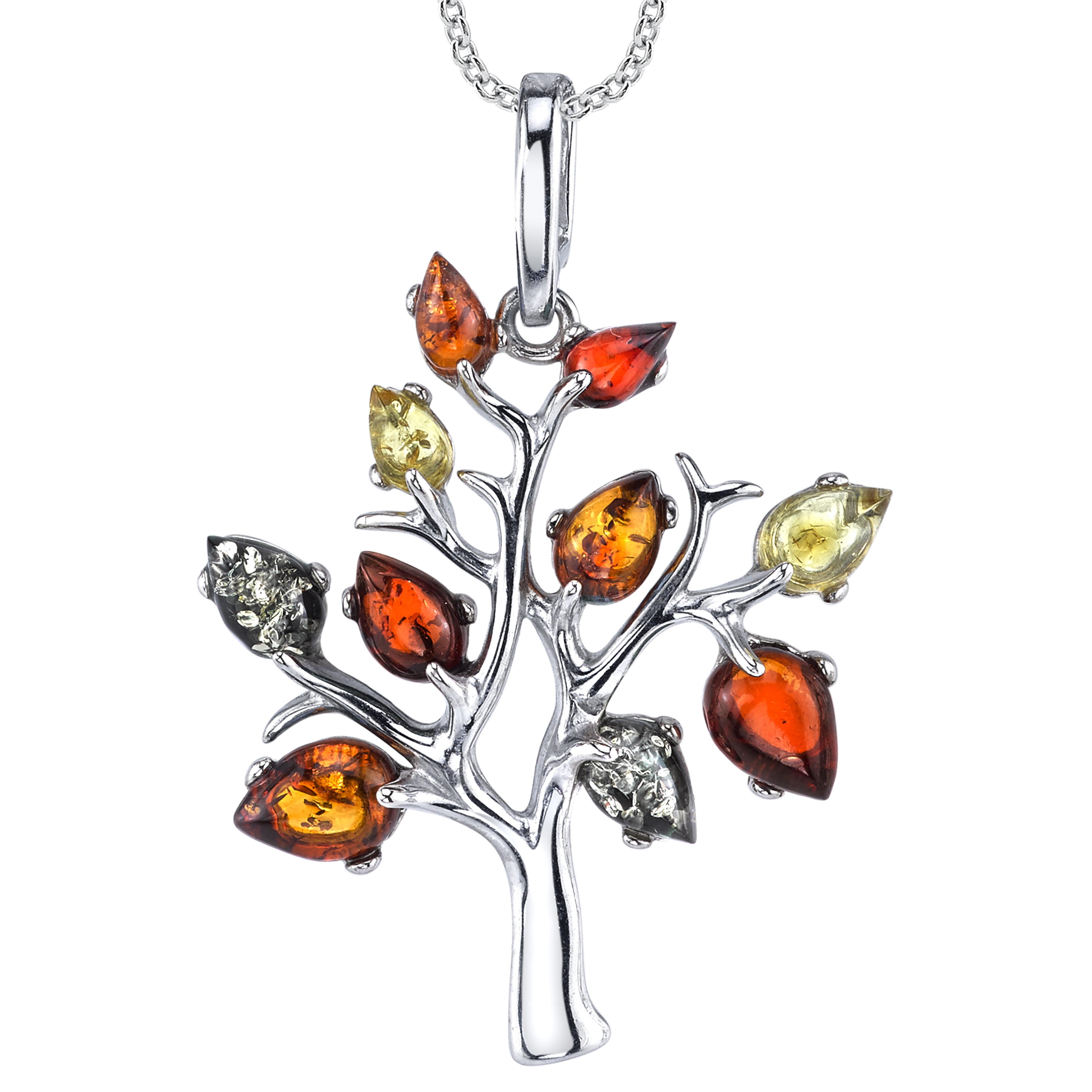 Multicolor Amber Sterling Silver Contemporary Designer Pendant Necklace Chain 18 Ian and Valeri Co