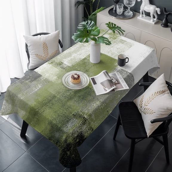 Sage Green Ombre Table Cloth Waterproof Tablecloths, Vintage Shabby Abstract Plaid Art Tablecloth Dining Table Cover for Kitchen Party Tabletop Outdoor, Rectangle Tablecloth 60x120 Inch