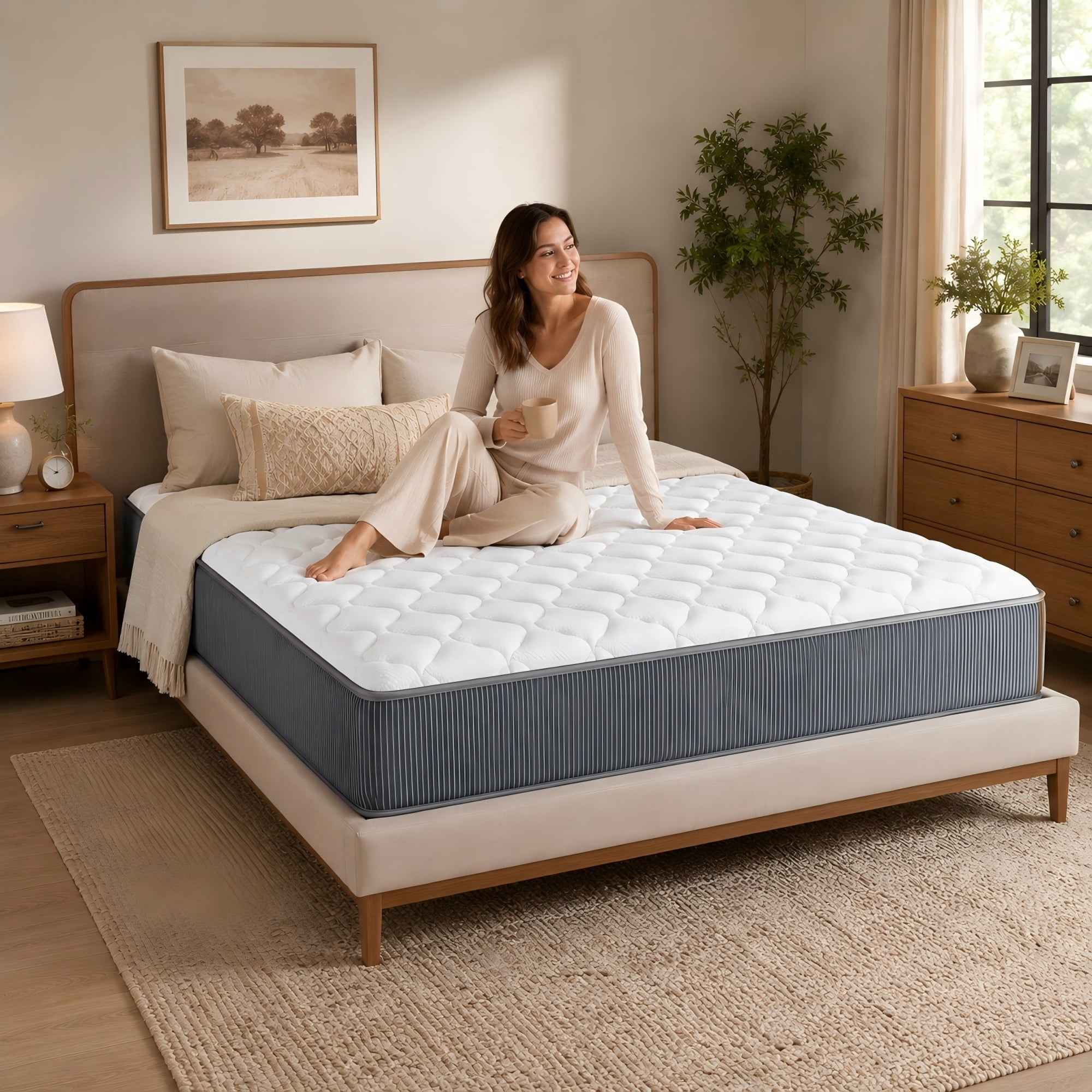 BSHTI 12" Queen Knitted Fabric Hybrid Mattress with Pocket Coils, Support Foam, Pressure Relief for Bedroom(Gray)