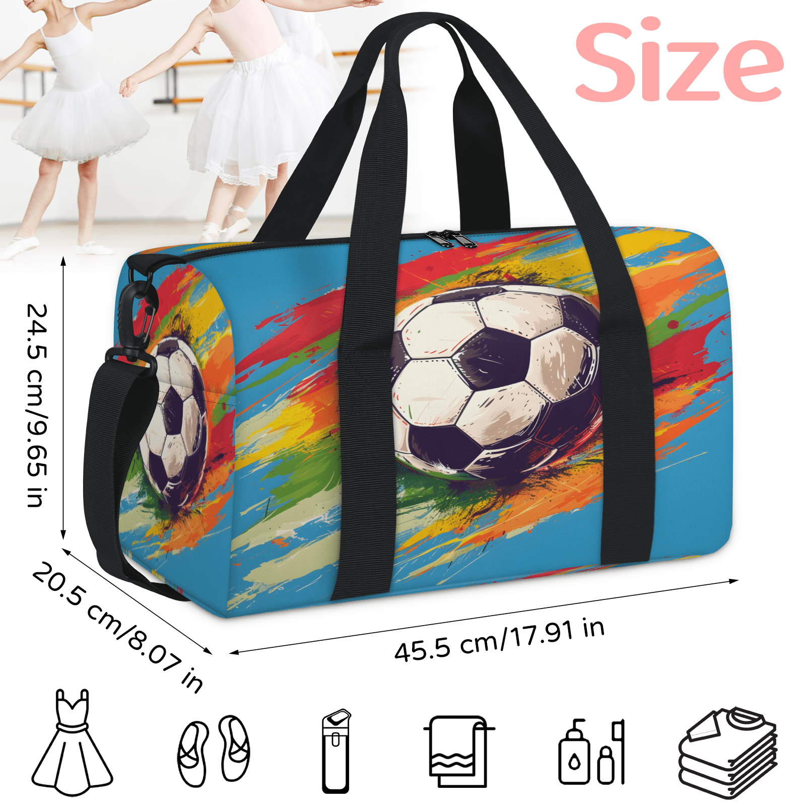 Herdesigns Sports Travel Duffle Bag Sports Yoga Weekender Overnight Carry on Workout Bags Lightweight Waterproof Gym Tote Bag for Women Football Soccer