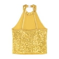 thumbnail image 6 of Hansber Girls Sparkling Halter Neck Jazz Dance Ballet Crop Top Sleeveless Tees for Cheerleading Gold 12, 6 of 7