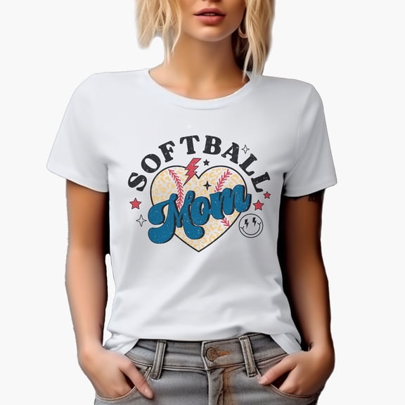 Distressed Softball Mom - Retro Art Merch Gift, White T-Shirt, Small