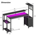 thumbnail image 5 of Satifur 55 Gaming Desk with Power Outlets, LED Computer Desk with 4 Tiers Shelves for Home Office with Hutch Board, Drawers, Black Carbon Fiber, 5 of 8