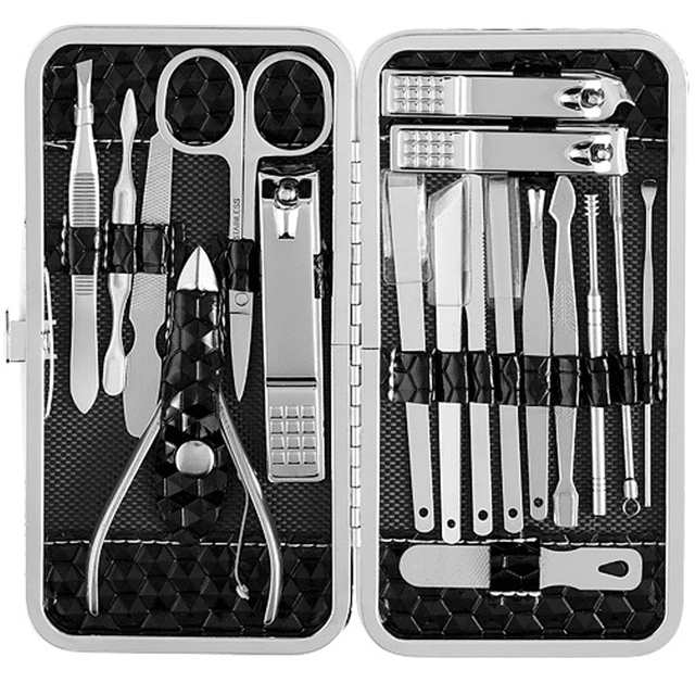 Herramientas de cuidado profesional con estuche de viaje de lujo para el cuidado de las uñas en movimiento Kit de manicura y pedicura de acero inoxidable
