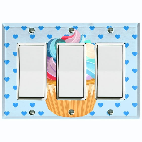 Metal Light Switch Plate Cover Rainbow Cupcake Baby Blue Heart Wallpaper CAK029