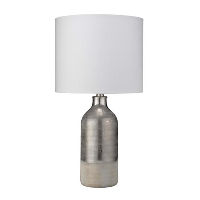 Benzara BM241214 Ceramic Table Lamp with Formal Stripes, White & Silver