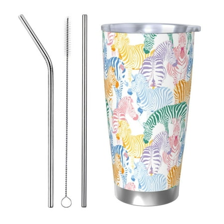 

Lukts Zebra Colourful for 20OZ Car Cup Stainless Steel Direct Drinking Straw Thermos Cup Suitable for Office Travel and Car-Straw Three-piece Set