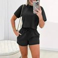 thumbnail image 2 of LOVZFMLL Two Piece Sets for Women Short Sleeve Crop Tops and Shorts Sweatsuit Casual Loose Summer Outfits Lounge Sets Black XXL, 2 of 6