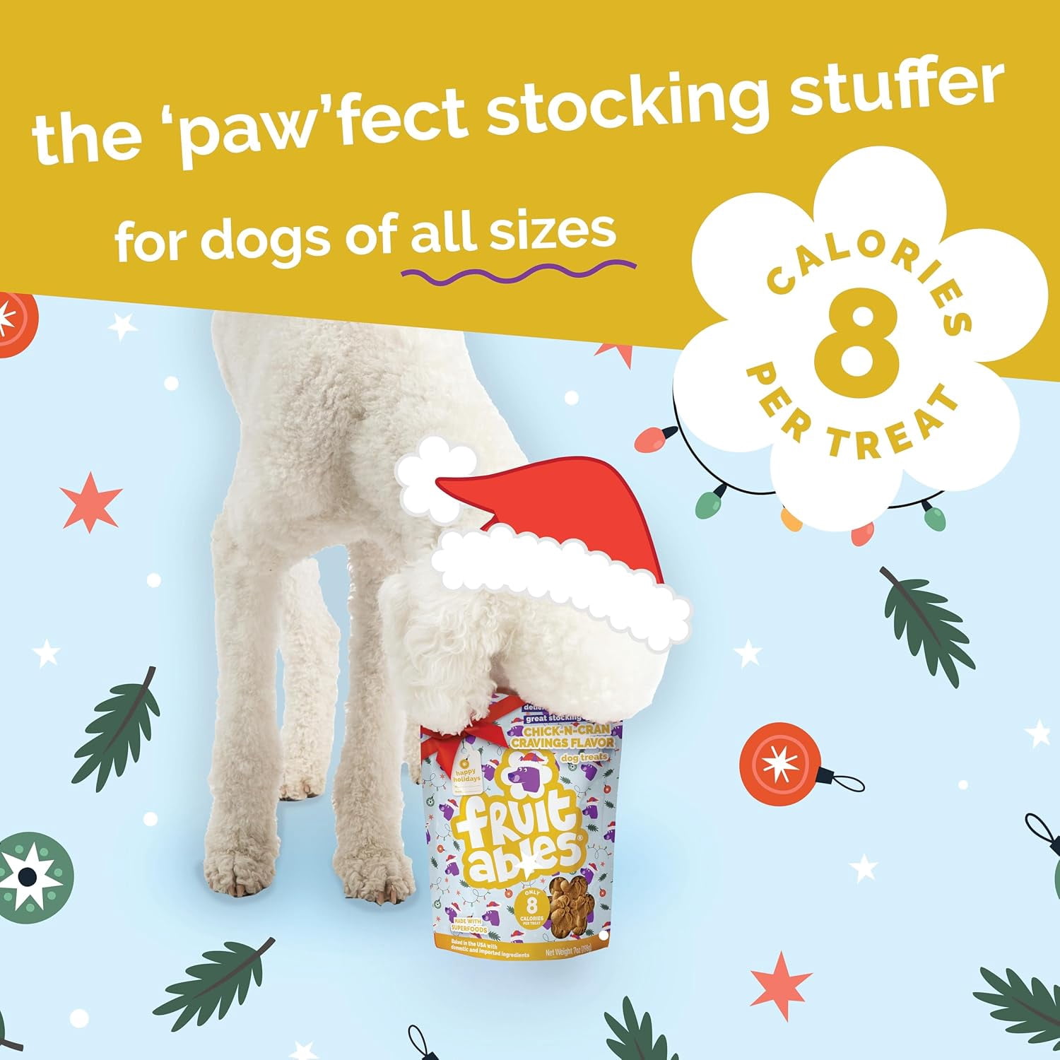 Fruitables Holiday Dog Treat Variety Pack – 8 Bags (7 oz Each) – 4 Chicken & Cranberry + 4 Sweet Potato & Pecan – Natural, Low-Calorie Crunchy Dog Snacks – Limited Edition Seasonal Treat Value Pack