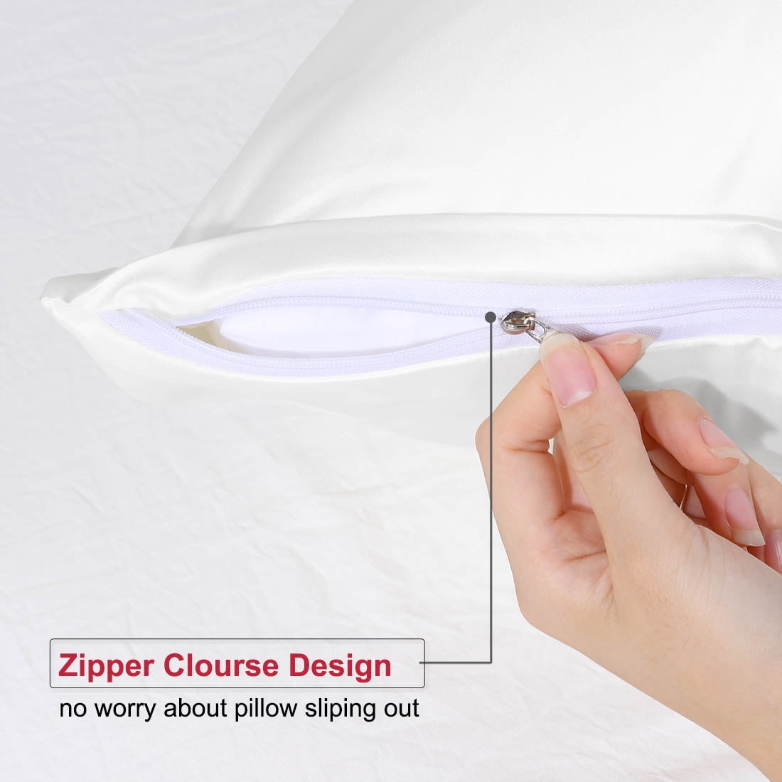 Unique Bargains 6 Pack Satin Pillowcase with Zipper, Standard, Snow White