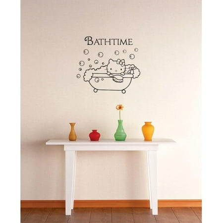Vinyl Wall Decal Sticker : Hello Kitty BathTime Bathroom Image Quote Picture Art Peel & Stick Mural 16x16 Inches