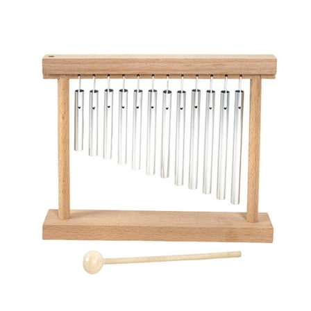 Kokiya 12 Tone Chime Hand Chimes Accompaniment Desktop Decoration Music Percussion Instrument with Wooden Stand for Performance Kids