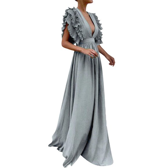2025 Women Wrap V Neck Short Dresses formal Ruffle Sleeve Tiered Midi Wedding Dress with Sleeves Dress Tie Waist A Teenager Dress formal Wear Line Long Party