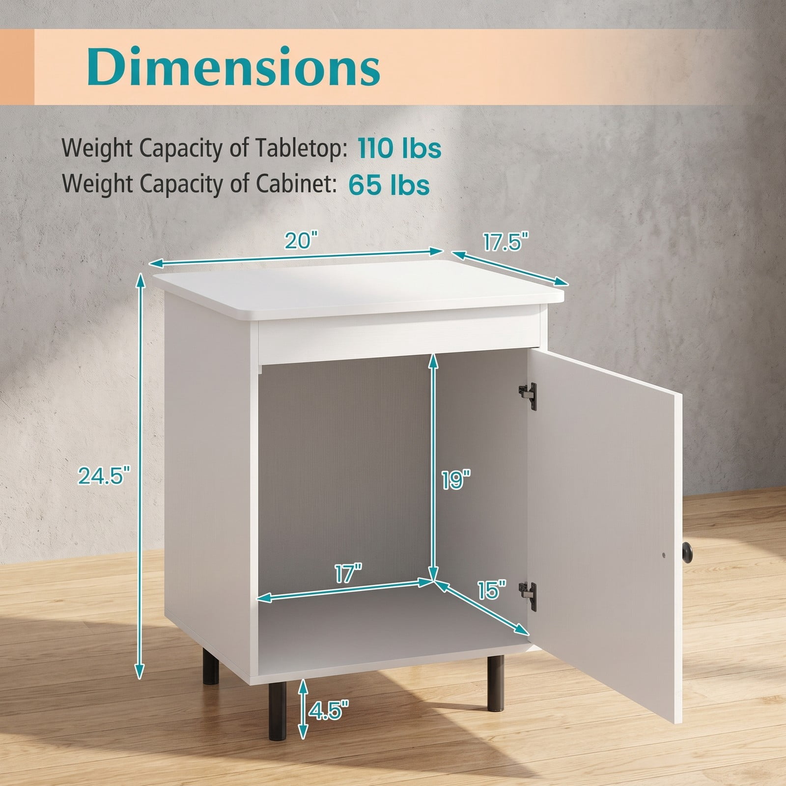 Furnibear Mid Century Nightstand Set of 2 with Enclosed Storage Cabinet and Open Top and Metal Legs for Bedroom and Living Room, White
