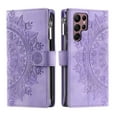 thumbnail image 3 of Elehold Crossbody Mandala Embossed wallet Case for Samsung Galaxy S22 Ultra 5G,Premium vegan leather and inner soft slim TPU with Detachable Shoulder Strap Magnetic Flip Card Slots Wallet Case,Purple, 3 of 13