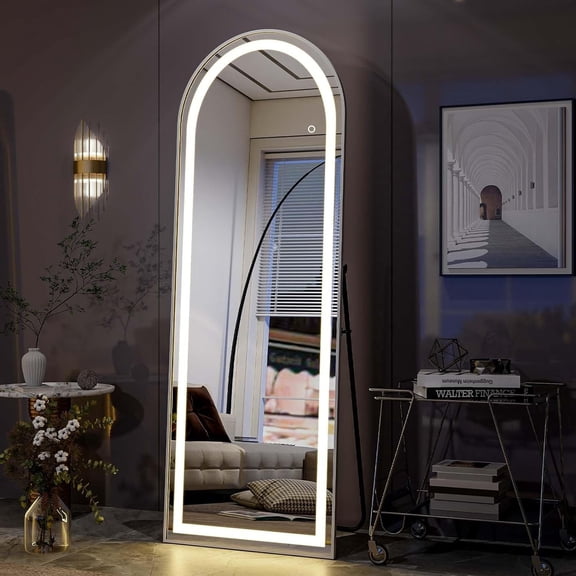 Arched Full Length Mirror 63"x20" with LED Lights Dimming & 3 Color with Stand