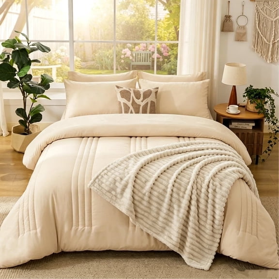 BDEUS Queen Comforter Set 7 Pieces,Comforter Set,Bed in a Bag, Bedding Set with Comforter,Fitted Sheet,Flat Sheet,Pillowcase, All Season