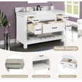 thumbnail image 3 of Farmington 48" Single Bathroom Vanity, 49Wx22Dx34.5H, Carrara Marble Top with 24" Wide Apron-Front Sink & Backsplash, Dove White Solid Wood Cabinet, Pre-Assembled, Soft-Closing Drawers, Open Shelf, 3 of 9
