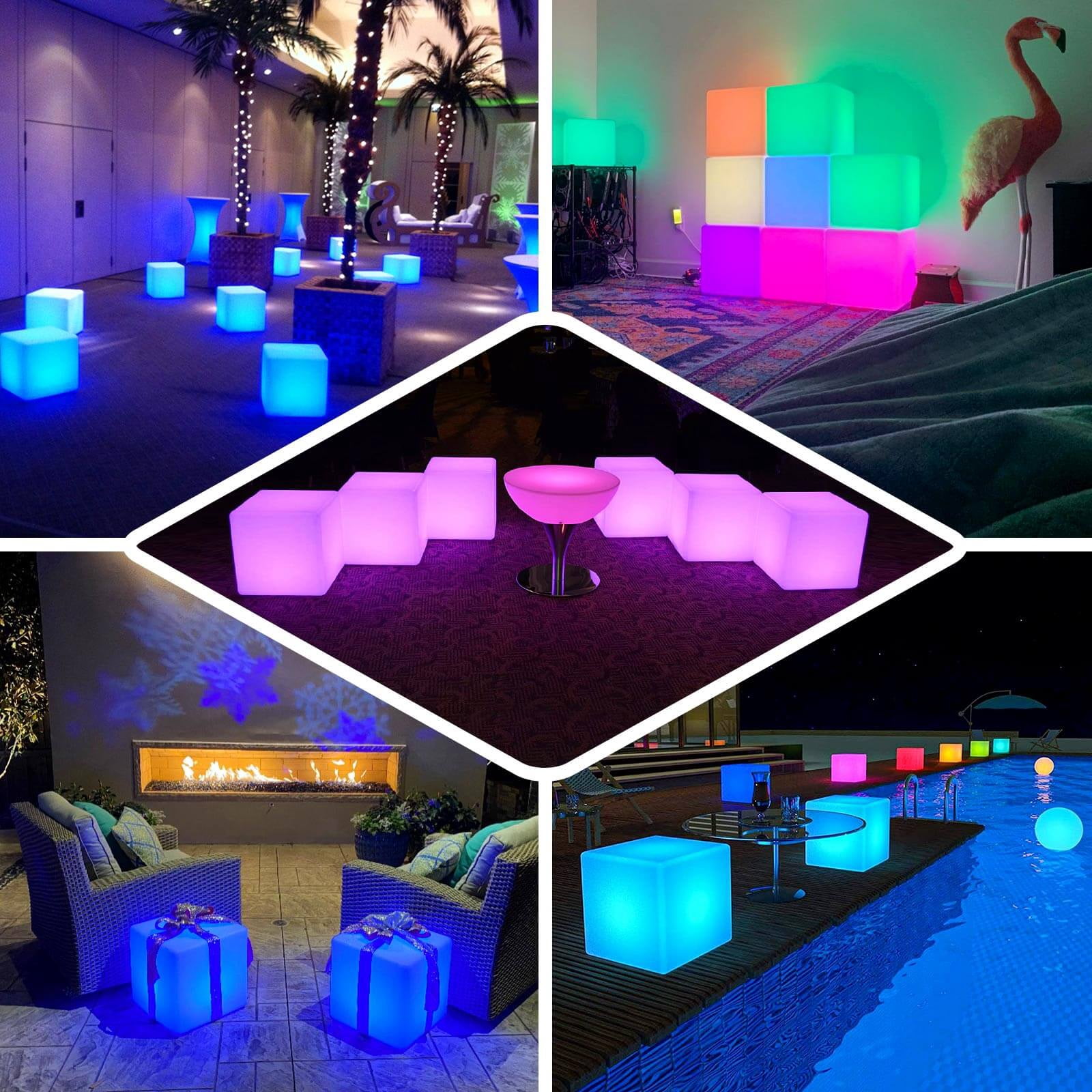 Efavormart 15.5" Cordless LED Rechargeable Light Cube Illuminated Furniture Stool - Color Changing, Waterproof with Accessory Bag