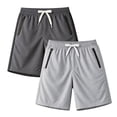 thumbnail image 4 of HILEELANG 5-15T Boys 2-Pack Quick Dry Athletic Sweat Shorts, Elastic Waist Active Shorts with Zipper Pockets for Kids Youth, 4 of 10