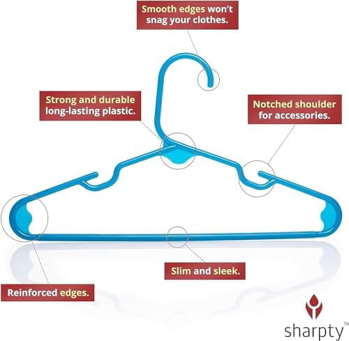 Kids Plastic Hangers, Children's Hangers for Baby, Toddler, and Child Clothes - Everyday Standard Use - Ideal for Boys and Girls Closet, Clothing, Pants, Coats, and More - Blue, 20 Pack